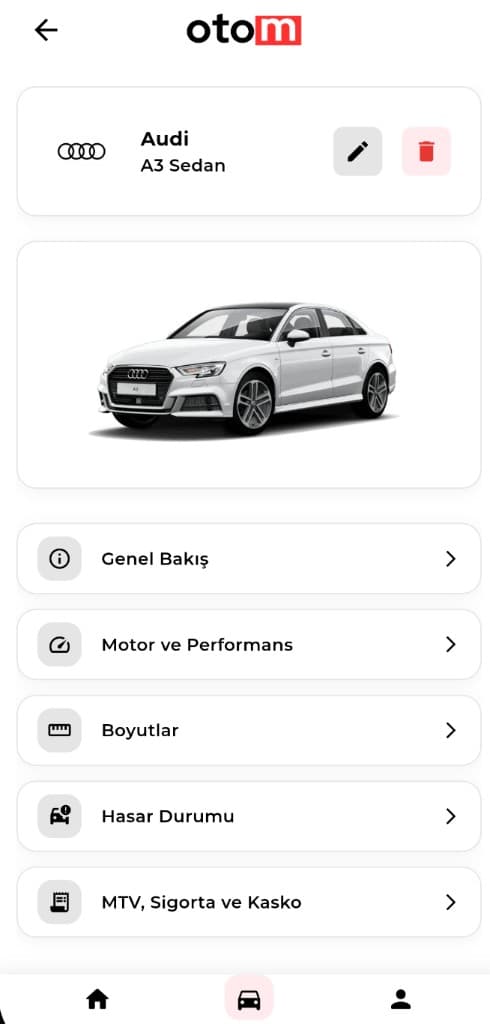 Otom uygulaması araç detay ekranı